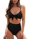 Blooming Jelly Women's High Waisted Bikini Swimsuit Tie Knot Two Piece Bathing Suits Black