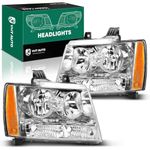 YHTAUTO Set of 2 Headlights Assembly Fits 2007-2014 Chevy Suburban Tahoe Avalanche, Driver & Passenger Side Head Lights Lamps Clear Lens Chrome Housing Micro-prism Reflector Headlamps DOT Approved