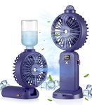 AXNSATRE Handheld Fan with Water Mist Spray 3 in 1 Mini USB Portable Fans Rechargeable, 4000mAh Powerful Hand Held Fan with 5 Speeds, Small Fan Folding, Travel Fan for Holiday, Blue USB Desk Fan