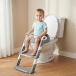 R for Rabbit Hilltop Step Stool Potty Trainer Seat Ladder Step Up Training Stool Non-Slip Steps Ladder Adjustable Foldable for Kids Baby 1 to 7 Years (Grey White)