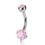 Surgical Steel CZ Jeweled Solitaire Heart Belly Button Ring, Metal, cubic-zirconia