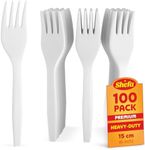 Shefa 100 Premium White Forks, Heavy Duty Forks, Microwave-Safe Tablefork, 6" Long for Birthday, Parties, Camping, Catering and Wedding Cutlery Set