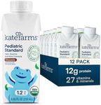 KATE FARMS Organic Vegan Plant Based Pediatric 1.2 Sole-Source Nutrition Shake, Vanilla, 12g of protein, 28 Vitamins and Minerals, Meal Replacement Drink for Kids, Protein Shake, Gluten Free, Non-GMO, 8.45 Fl oz (Pack of 12) (Chocolate)
