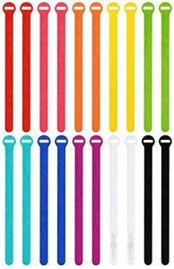 Self-Gripping Cable Ties by Wrap-It Storage, Multi-Color, 12 Inch Straps (20-pack) – Reusable Hook and Loop Cord Organizer Cable Ties for Cord Management and Desk or Office Organization