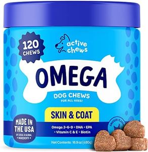 Omega 3 Fish Oil for Dogs Soft Chews 120 ct - Omega 3 for Dogs with Biotin & Vitamin E for Shiny Coat - Dog Skin and Coat Supplement for Itchy, Dry Skin - Shedding Omega 3 6 9 Oil for Dog