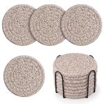 Geichan Drink Coasters with Holder, 4 Colors Absorbent Coasters, Cotton Woven Coasters Set of 8 for Table Protection, Home Decor, Glasses, Cups, Bar, Housewarming Gift
