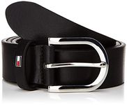 Tommy Hilfiger - New Danny Belt, Black - 100% Real Leather - Rounded Silver-Tone Buckle - Wardrobe Essentials - Tommy Hilfiger Accessories for Women - Size 85