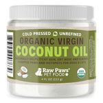 Raw Paws Organic Coconut Oil For Dogs & Cats, 4-Oz - Treatment Itchy Skin, Dry Nose, Paws, Elbows, Hot Spot Lotion Dogs, Natural Hairball Remedy Flea Tick Prevention