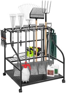 VIVOSUN Garden Tool Organizer, Heavy Duty Steel Tool Rack Tool Stand, Up to 68 Long-Handled Tools, Yard Tool Storage for Garage Shed Home and Outdoor, Rounded Style with Wheels