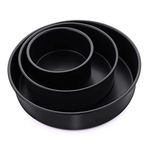 Herogo Black Round Cake Pan Set of 3, 8'' & 6'' & 4'', Stainless Steel Tier Cake Pan for Birthday Wedding Party, Nonstick & Easy Release