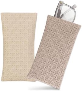 COLOFALLA 2pcs Fundas de Gafas Blanda Fundas Gafas de Sol Portátil Estuche de Gafas Cuero Suaves Fundas de Gafas para Mujer Hombre (Beige y Marrón)