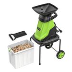 STEELITE 15-Amp Electric Wood Chipper, 50L Collection Bin Chipper Shredder, Mulcher with Max 21:1 Reduction, 1.8" Cutting Diameters, Easy-Cleanup Dual Steel Blades Ideal for Branches, Twigs