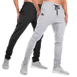 BROKIG Mens Jogger Sport Pants, Casual Gym Workout Sweatpants with Double Pockets (Large, Black/Light Grey)