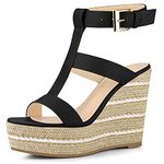 Allegra K Women's Strappy Espadrille Wedges Platform Sandals Black 5 UK/Label Size 7 US