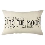 Ogiselestyle I Love You to The Moon and Back Lumbar Throw Pillow Cover, 12 x 20 Inch Farmhouse Cushion Case Decoration for Sofa Couch