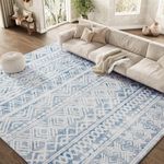 Boho Area Rug 8x10 Carpet Rugs for Living Room Bedroom Moroccan-Machine Washable Rugs for Bedroom Dining Room Living Room Rug Neutral Blue Home Decor