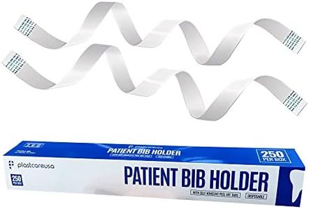 250 Disposable Bib Holders - Light Flexible Neck Holder Straps for Dental Bib, Drapes, Covers - Paper Napkin Holder with Easy-to-Peel Self-Adhesive Ends - Adjustable Size, White