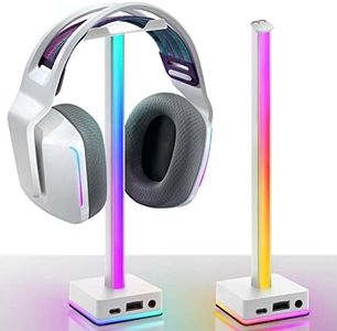 EZDIY-FAB USB LED Light Bar Headphones Stand, Desktop Atmosphere RGB Backlight,50 Built-in Color Modes, Headphone Holder for Gamers Gaming PC PS5 Accessories Desk- White- 1 Pack