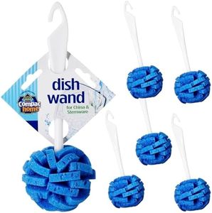 Dish Wand China Scrubbing Sponge by Compac Home, Cleans Dishes and Glassware Effectively, Unique Round Ball Shape for All-Around Cleaning, Flexible Brushes are Gentle on Your Nice Dishes, 6 Count