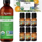 Cliganic Organic Castor Oil with Top 6 Essential Oils Set