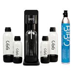 BIBO Fizz Pack - Sparkling Water Maker & Soda Maker Machine - Make Carbonated Fizzy Drinks at Home - Includes 60 Litre CO2 Gas Canister, 2 x 1 Litre & 2 x 500ml Reusable BPA-free Water Bottles, Black