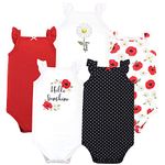 Hudson Baby Baby Girls' Cotton Sleeveless Bodysuits Toddler T-Shirt Set, Poppy Daisy, 3-6 Months (Pack of 5)