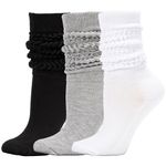 3 Pairs Slouch Socks Women 80s Slouchy Socks Knee High Scrunch Socks Extra Long Cotton Knit Stacked Socks for Women Girls (A)