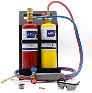 RTMMFG Oxygen MAPP Torch Kit Portable Cylinder Metal Stand, for Soldering, Brazing, Sparker, Protection glass, Extra nozzle(Gas Cylinders Not Included)