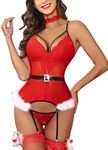 Avidlove Christmas Lingerie with Garter Sexy Santa Costume for Women Santa Clause Bodysuit Red Large