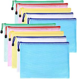 Pack of 10 Mesh Document Bag A3 Size Durable Plastic Zipper File Wallet Rope Hook Design for Paperwork Documents A3 Document Wallet