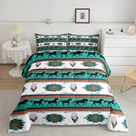 Dream Catcher Horse Comforter Set,Teal and White Bedding Set for Kids Girls Women,Adults Horse Silhouette Comforter,Boho Geometry Quilted Duvet Set Bedroom Collection Twin Size 2Pcs