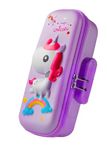 Parshya Plastic Large Capacity With Unicorn Design, Compartment & Zipper Pencil Pouch Combination Lock, Primary School Students Multi-Layer Pencil Pouch For Boys And Girls,Multicolor