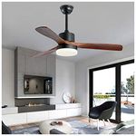 Modern LED Ceiling Fan Light with Remote Control, 42" 24W Minimalist Solid Wood Fan Light Bedroom 3 Speeds Nordic Ceiling Fan Light Dimmable Timing Silent Ceiling Fan Living Room Dining Room,Black