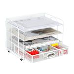 EasyPAG 4 Tier Desktop A4 Mesh Filing Tray Office Desk Tidy File Holder Paper Organiser Magazine Storage Rack with Stationery Drawer,White