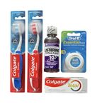 Twin Pack Travel Toothbrush Set Including 2 Portable Travel toothbrushes, Toothpaste, Dental Floss and Mouthwash. Ideal for holiday's, a Weekend Break or Camping.