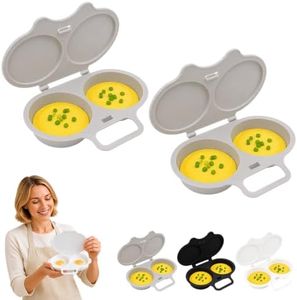 Dual Cavity Microwave Egg Poacher 2 Eggs with Lid Egg Cooker, Gray*2