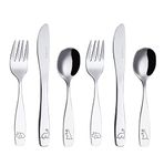 Exzact Children's Cutlery Stainless Steel 6pcs Kids Cutlery Flatware Toddler Utensils - Forks, Knives, Spoons - Dishwash Safe - 2 Years+ - Engraved Dinosaurs