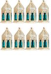 Imrab Creations Moroccan Antique Moksha Hanging Lantern | Laltern Lamp with Tealight Candle Holder (Set of 8, Combo) (Golden-Blue)