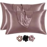 Go well Satin Silk Pillow Covers Pack of 2 for Hair and Skin-with Satin Scrunchies for Women Stylish|Satin Pillow cover for Hair and Ski|scrunchies for Women 3-Piece|Silk Pillow case(Rose taupe)800TC