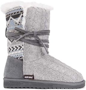 MUK LUKS Women's Pull on Fashion Boot, Light Grey, 10