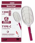 Weird Wolf Heavy Duty Mosquito Racket Bat | Rechargeable Electric Fly Swatter | Mosquito Killer Racquet with Type-C Charging and 6 Months Warranty (Maroon)