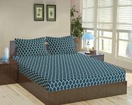 Trance Home Linen 200TC 100% Cotton 72"x48" Twin Bed Size Elastic Fitted Bedsheet | Printed Twin Size Bed Elasticated Fitted Bedspread with 2 Pillow Covers (72x48 inch, Dori Blue)