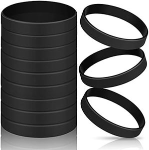 JOVITEC 12 Pieces Rubber Bracelets, Solid Color Silicone Wristbands, Multi-Pack Blank Wristbands Bracelets for Events Rubber Bands Party (Black)