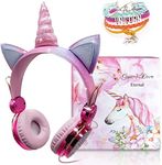 Unicorn Kids Headphones for Girls Children Teens, Wired Headphones with Adjustable Headband, 3.5mm Jack and Tangle-Free Cord, Over On Ear Headset w/Mic for School Birthday Xmas Unicorn Gift (Wired)