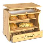 NANAOUS Bread Box with Cutting Board, Extra Large Bamboo Bread Boxes for Kitchen Counter Airtight Double Layer Bread Box, Homemade Bread Storage Container