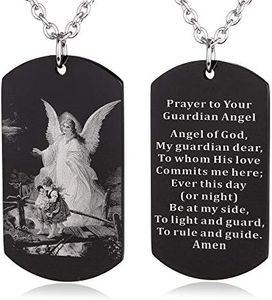 FAYERXL Our Lady of Guadalupe Prayer Dog Tag,Religious Christian Bible Verse Necklace,Patron Saint of Holy Blessed Pastor/Easter/Protection/Confirmation Gifts (Prayer to Your Guardian Angel)