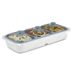 Jaypee Plus E-3 Bowl Electrical Serving Casserole Chafing Dish,1000ml Each|Stainless Steel 3 Dish Food Buffet Server |3 in 1 Electiric Bowl for Reheating Food, White