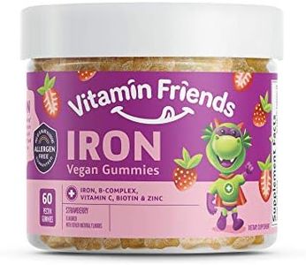 Vitamin Friends - Vegan Multivitamin & Iron for Kids - Daily Nutritional Support Gummies w/Ferrous Fumarate B-Complex, Vitamin C, Zinc, Biotin - Body Function & Anemia - Strawberry, (60 Day Supply)