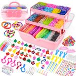 Sanlebi 15000+ Pcs Loom Band Kit - 32 Colors DIY Rubber Loom Bands, Charm Bracelet Making Kits with Loom Band Board in Craft Storage Box for Girls Boys