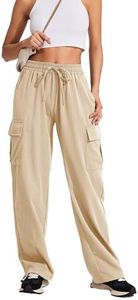 PINSPARK Cargo Pants Women Hiking Athletic Quick Dry Pant Lightweight Adjustable Elastic High Waist Baggy Wide Leg Casual Joggers Y2k with Pockets, Khaki, Large